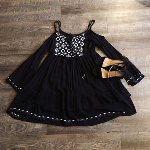 Black cold shoulder dress